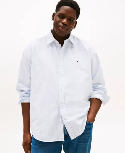 Tommy Hilfiger Men's Big & Tall Relaxed Fit Heritage Stripe Long Sleeve Button-down Oxford Shirt In White