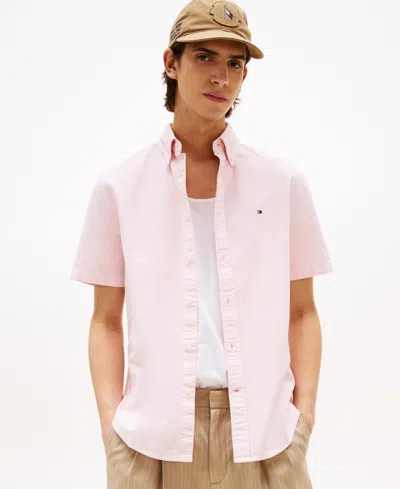 TOMMY HILFIGER MEN'S BIG & TALL RELAXED FIT SHORT SLEEVE BUTTON-DOWN GARMENT DYED OXFORD SHIRT