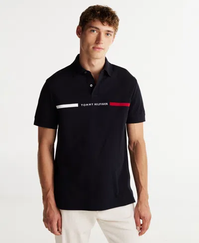 TOMMY HILFIGER MEN'S BIG & TALL SHORT SLEEVE EMBROIDERED CHEST STRIPE POLO SHIRT