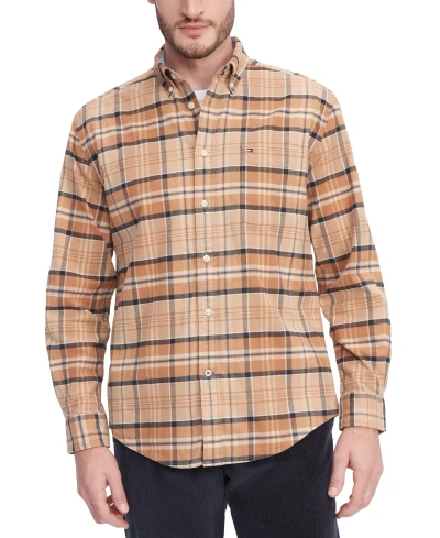 Tommy Hilfiger Men's Big & Tall Westley Regular-fit Plaid Button-down Brushed Twill Shirt In Crest Gold