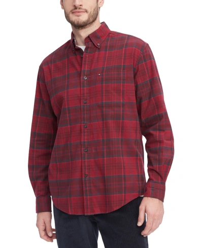 Tommy Hilfiger Men's Big & Tall Westley Regular-fit Plaid Button-down Brushed Twill Shirt In Rouge