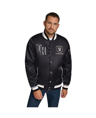 Tommy Hilfiger Men's Black Las Vegas Raiders Dante Full-snap Satin Jacket In Black,silver