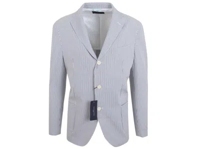 Pre-owned Tommy Hilfiger Men's Blazer Jacket Size 102 Cotton Blue & White Striped Tailored