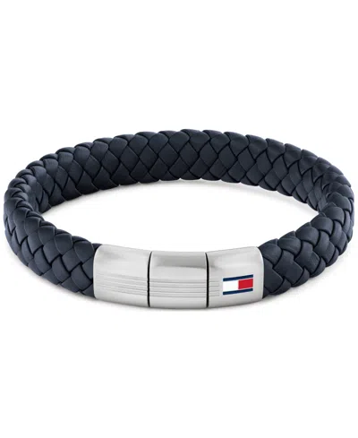 Tommy Hilfiger Men's Blue Leather With Stainless Steel Braided Bracelet