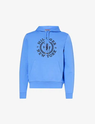 Tommy Hilfiger Mens Blue Spell Big Icon Brand-embroidered Cotton-jersey Hoody