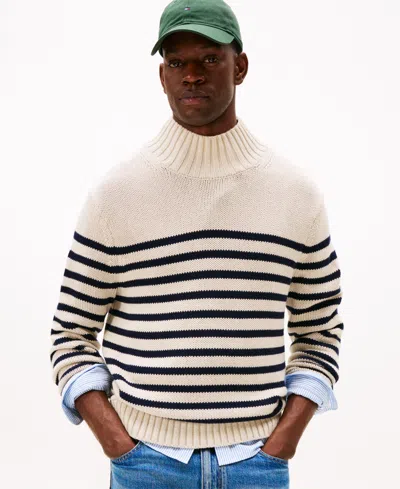 Tommy Hilfiger Relaxed Breton Stripe Mockneck Sweater In Neutral