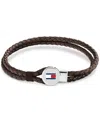 Tommy Hilfiger Men's Brown Leather With Stainless Steel Braided Bracelet