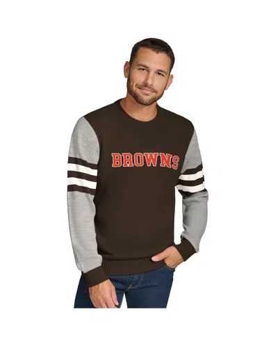 Tommy Hilfiger Men's Brown/heather Gray Cleveland Browns Acrylic Crewneck Pullover Sweatshirt In Brown,heather Gray