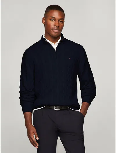 Tommy Hilfiger Men's Cable Knit Quarter-zip Sweater In Black