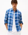 Tommy Hilfiger Regular Fit Check Print Linen Shirt In Night Sky,check