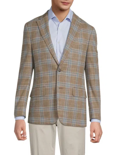 Tommy Hilfiger Men's Checked Blazer In Tan Blue