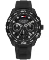 Tommy Hilfiger Men's Chronograph Black Silicone Strap Watch, 44mm In Black
