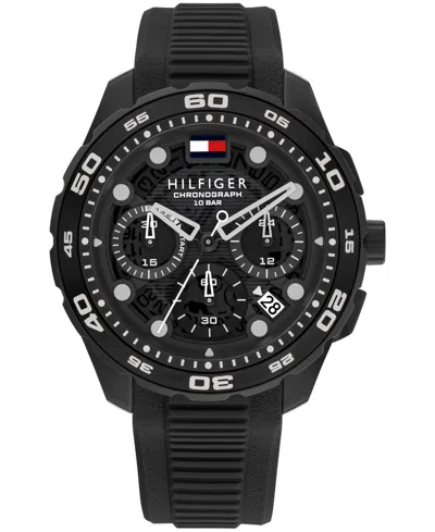 Tommy Hilfiger Men's Chronograph Black Silicone Strap Watch, 44mm
