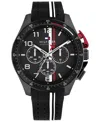 Tommy Hilfiger Men's Chronograph Black Silicone Strap Watch, 46mm In Black