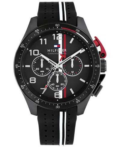 Tommy Hilfiger Men's Chronograph Black Silicone Strap Watch, 46mm