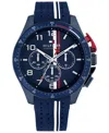 Tommy Hilfiger Men's Chronograph Blue Silicone Strap Watch, 46mm In Navy