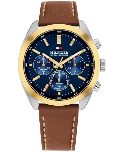 Tommy Hilfiger Men's Chronograph Brown Leather Strap Watch, 40mm In Blue
