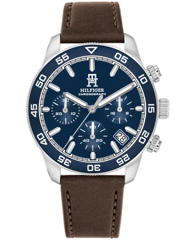 Tommy Hilfiger Men's Chronograph Brown Leather Strap Watch 41mm In Navy