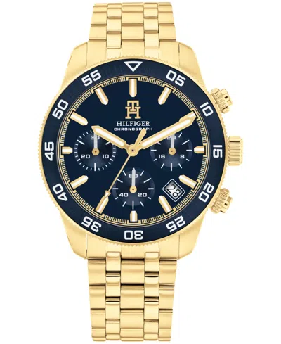 Tommy Hilfiger Men's Chronograph Gold-tone Stainless Steel Bracelet Watch 41mm In Navy