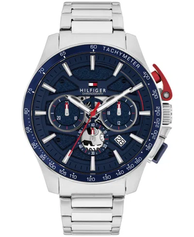 Tommy Hilfiger Men's Chronograph Silver Tone Stainless Steel Bracelet Watch, 44mm In Blue