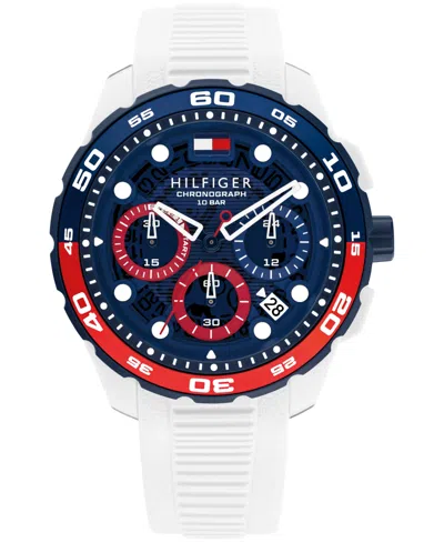 Tommy Hilfiger Men's Chronograph White Silicone Strap Watch, 44mm In Blue