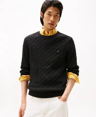 Tommy Hilfiger Men's Classic Cable Crewneck Sweater In Black