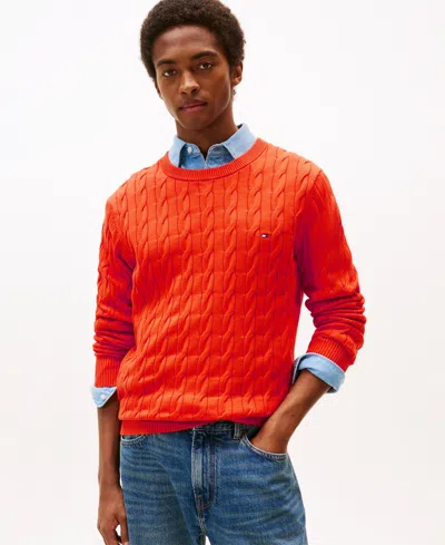 Tommy Hilfiger Men's Classic Cable Crewneck Sweater In Orange