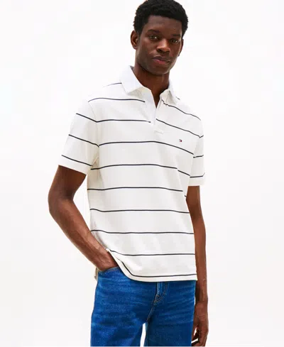 Tommy Hilfiger Men's Classic-fit Heavy Jersey Stripe Polo Shirt In Ivory Petal,desert Sky