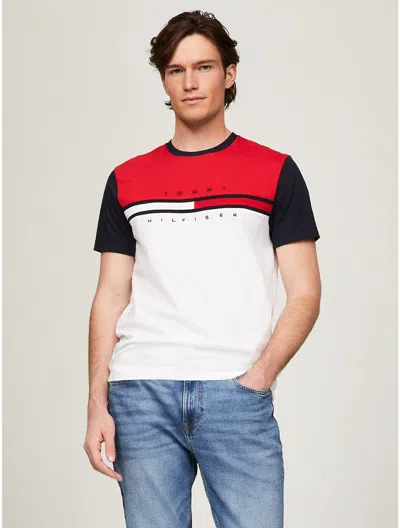 Tommy Hilfiger Men's Colorblock Flag Stripe Logo T-shirt In White