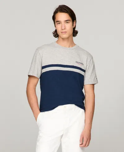 Tommy Hilfiger Men's Colorblocked Logo T-shirt In Light Grey Heather,night Sky