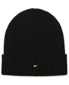 Tommy Hilfiger Ribbed Logo-plaque Beanie In Black