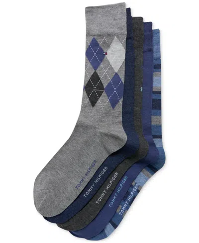 Tommy Hilfiger Men's Crew Length Dress Socks, Assorted Patterns, Pack Of 5 In Heather Grey Assorted