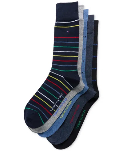 Tommy Hilfiger Men's Crew Length Dress Socks, Assorted Patterns, Pack Of 5 In Navy Assorted