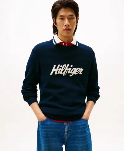 Tommy Hilfiger Men's Crewneck Seasonal Graphic Sweater In Blue