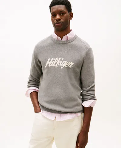 Tommy Hilfiger Men's Crewneck Seasonal Graphic Sweater In Gray