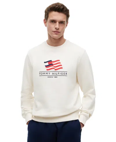 Tommy Hilfiger Rwb Main Flag Terry Crew Sweatshirt In White
