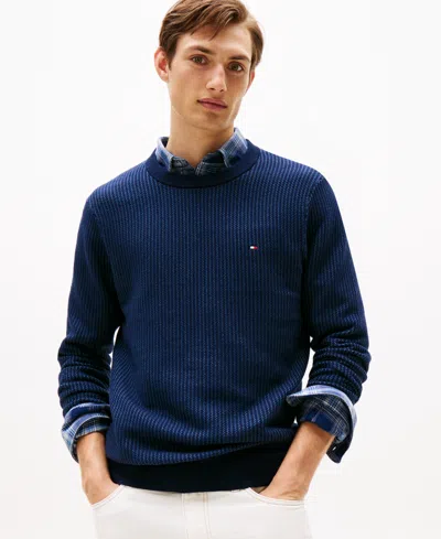 Tommy Hilfiger Men's Crewneck Two-tone Cotton Cashmere Sweater In Blue