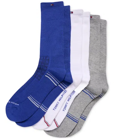 Tommy Hilfiger Men's Cushioned Crew Length Socks, Assorted Patterns, Pack Of 3 In Blue