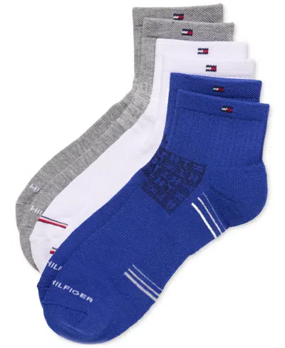 Tommy Hilfiger Men's Cushioned Quarter Length Socks, Assorted Patterns, Pack Of 3 In Blue