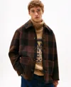 Tommy Hilfiger Stylish Check Pattern Collared Short Jacket In Brown