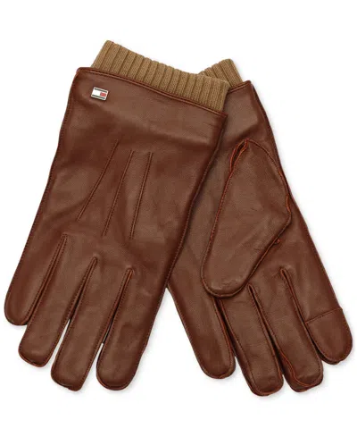 Tommy Hilfiger Men's Double Layer Cuff Leather Gloves In Brown