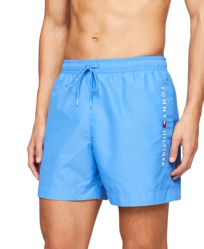 Tommy Hilfiger Men's Drawstring Logo 7" Swim Trunks In Blue Spell