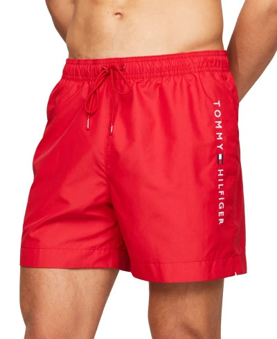 Tommy Hilfiger Medium Drawstring Mens Swim Shorts In Primary Red