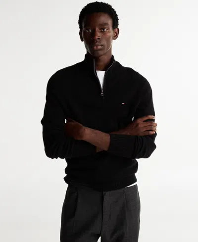 TOMMY HILFIGER MEN'S DRESS CASUAL QUARTER-ZIP MOCK NECK WOOL SWEATER