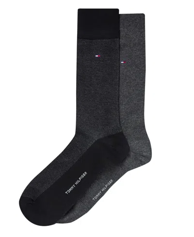Tommy Hilfiger Men's Dress Reinforced Heel Crew Socks, 2-pack In Black