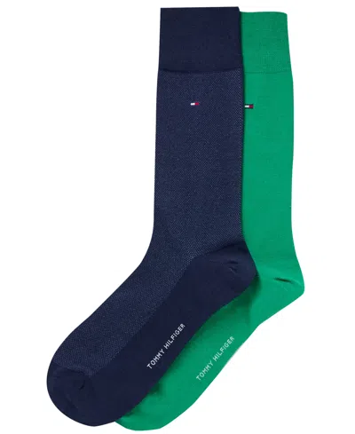 Tommy Hilfiger Men's Dress Reinforced Heel Crew Socks, 2-pack In Blue