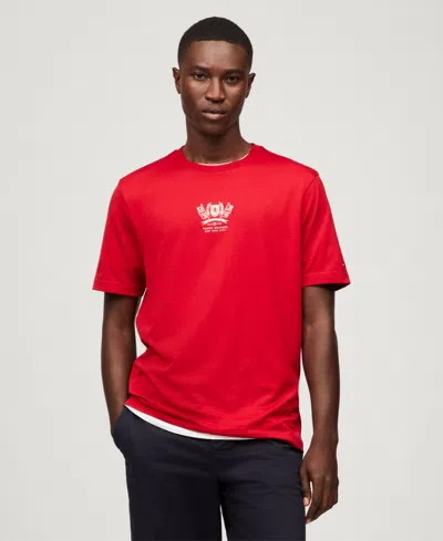 Tommy Hilfiger Men's Embroidered Crest Logo T-shirt In Medium Red
