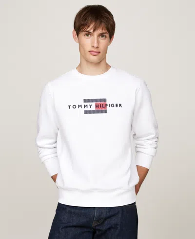 Tommy Hilfiger Men's Embroidered Logo Crewneck Sweatshirt In White
