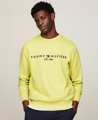 Tommy Hilfiger Men's Embroidered Logo Fleece Sweatshirt In Yellow Tul