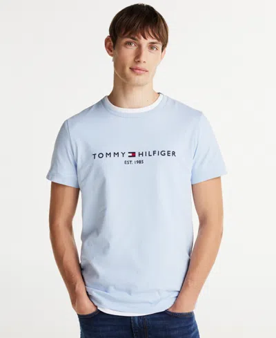 Tommy Hilfiger Men's Embroidered Logo Slim-fit Crewneck T-shirt In Breezy Blue